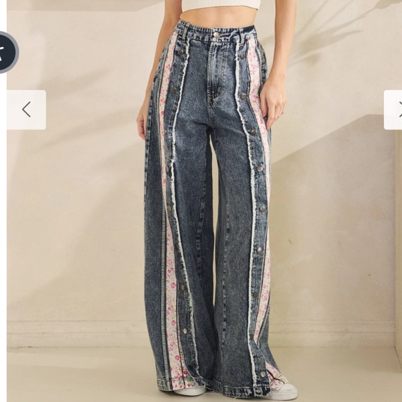 Oli and Hali “ Chrissy ” Oli & Hali Button Down Wide Leg Denim Pants 57A - Picture 1 of 8